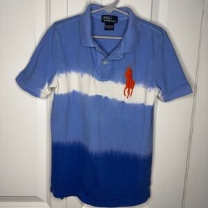 Polo Ralph Lauren Boys Size 7 Blue Tie Dye Polo Hombre Big Pony Orange Cotton
